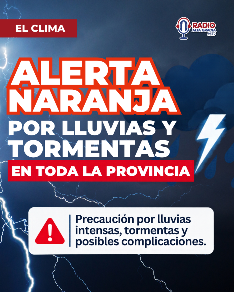 Alerta naranja por lluvias y tormentas en toda la provincia