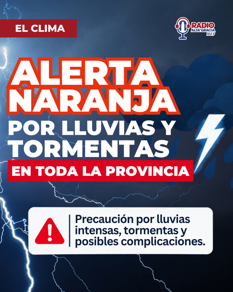 Alerta naranja por lluvias y tormentas en toda la provincia